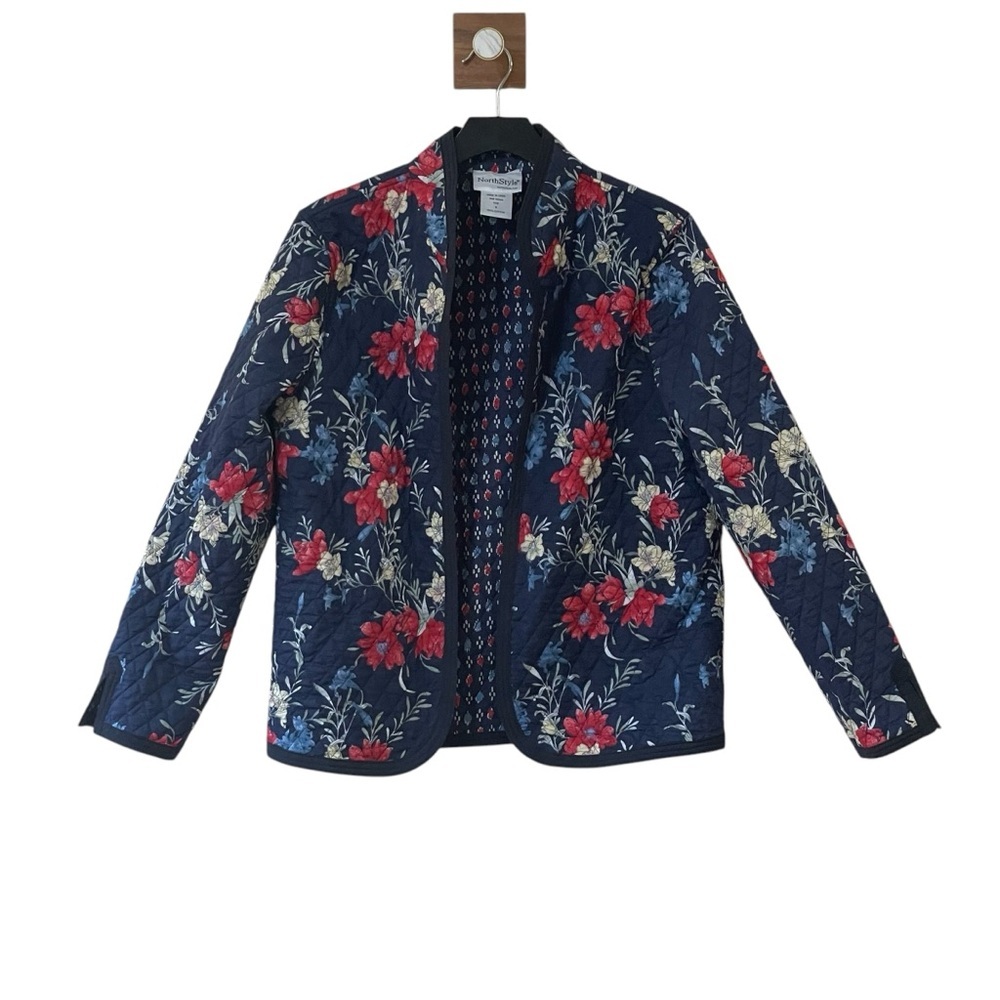 NorthStyle‎ 100% Cotton Floral Quilted Long Sleeve Open Front Jacket
